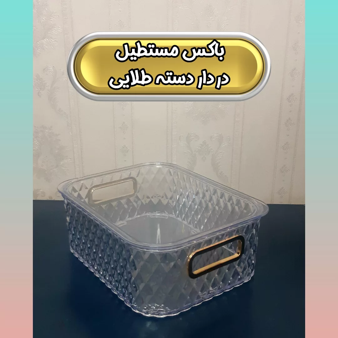 باکس مستطیل در دار دسته طلایی کریستال سایز ۲